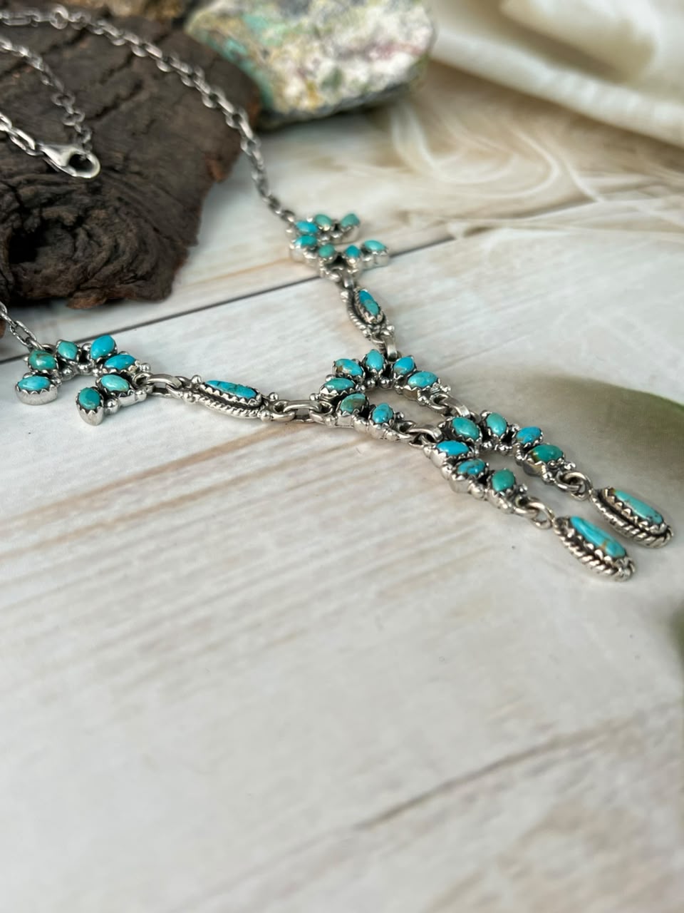 Handmade Sterling Silver Kingman Turquoise Necklace Signed Nizhoni