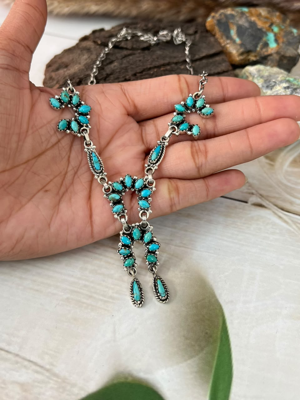 Handmade Sterling Silver Kingman Turquoise Necklace Signed Nizhoni