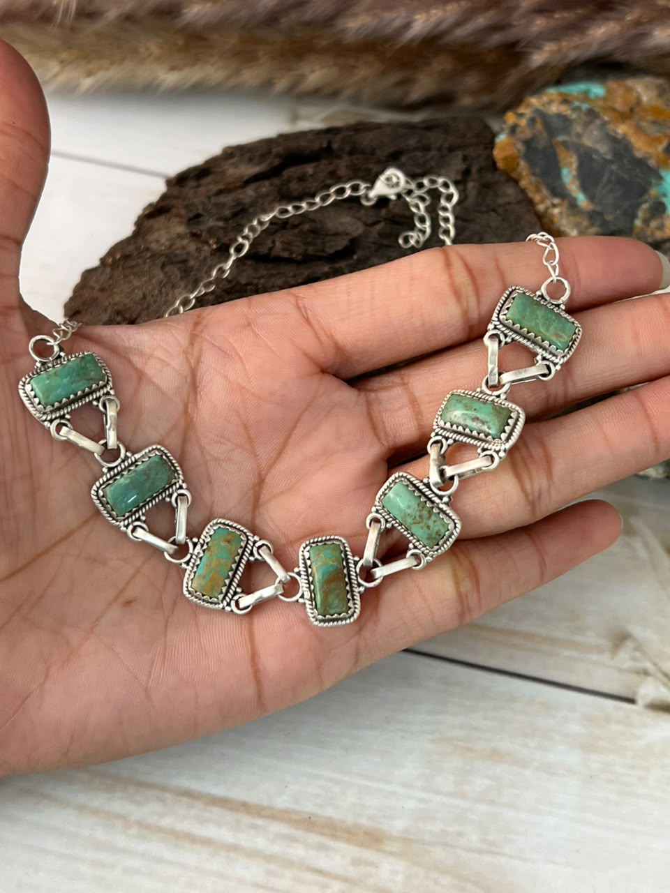 Handmade Sterling Silver Royston Turquoise Choker Necklace Signed Nizhoni