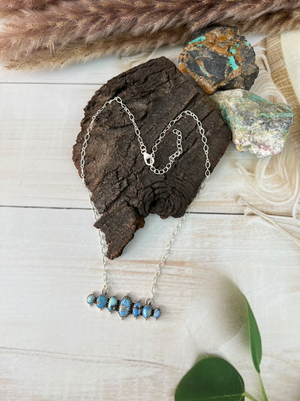 Handmade Sterling Silver Golden Hills Turquoise Necklace Signed Nizhoni