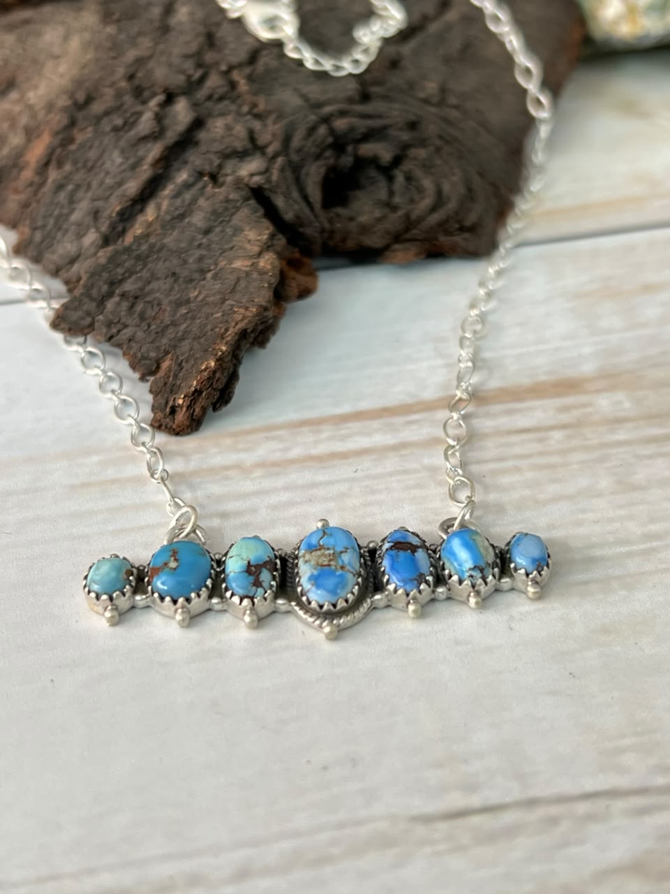 Handmade Sterling Silver Golden Hills Turquoise Necklace Signed Nizhoni
