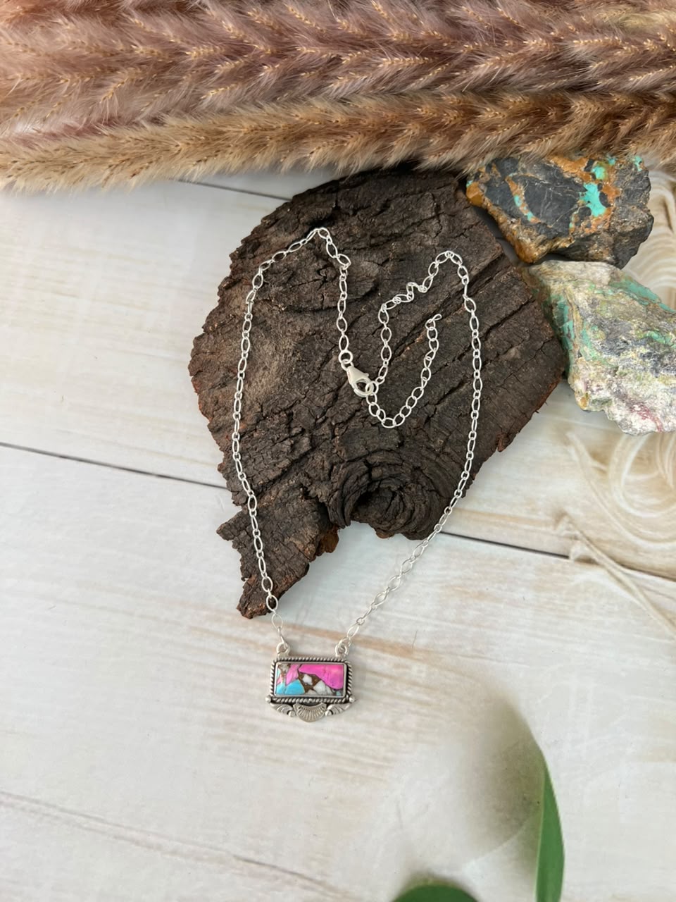 Handmade Sterling Silver Cotton Candy Necklace Signed Nizhoni
