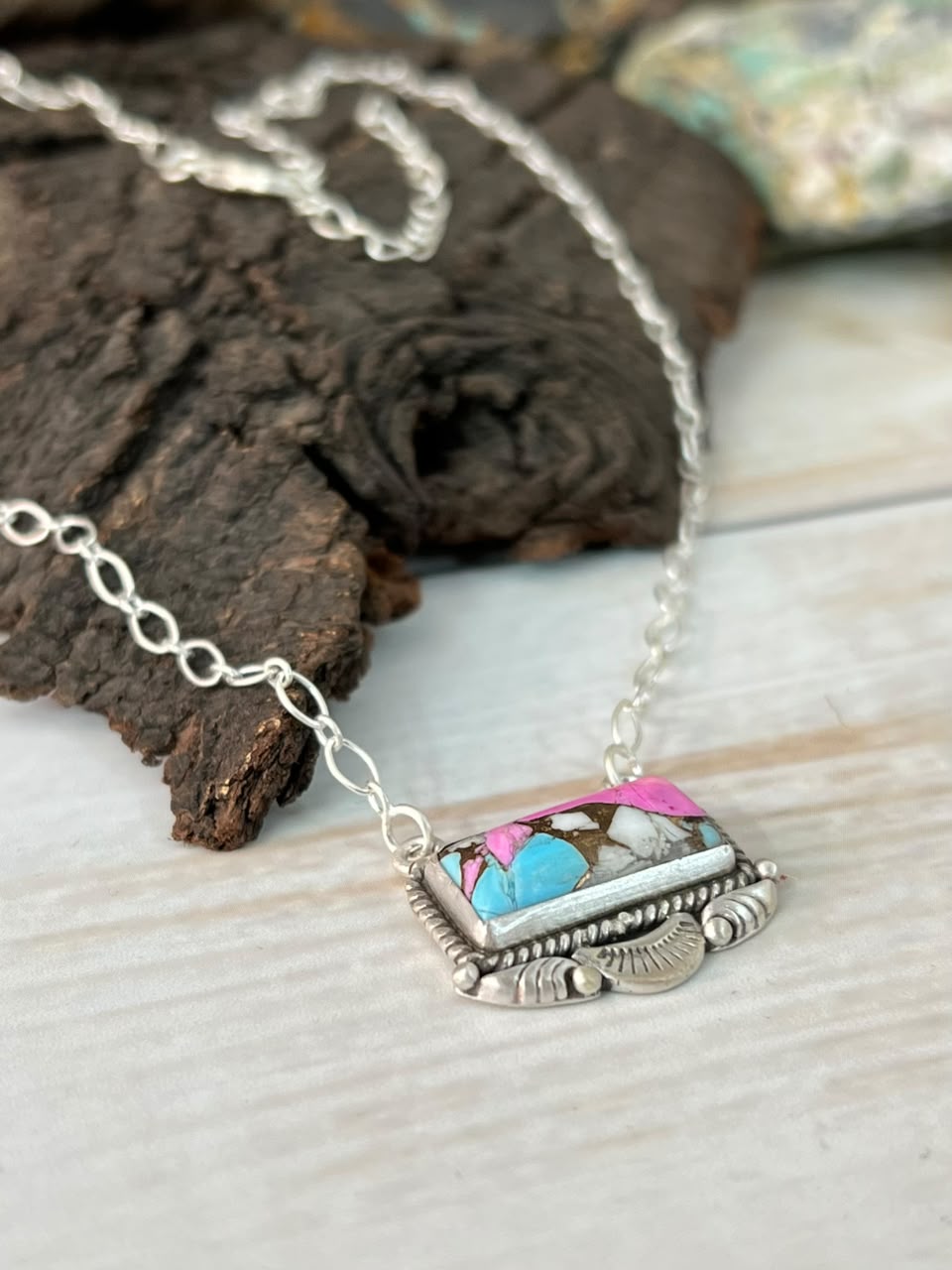 Handmade Sterling Silver Cotton Candy Necklace Signed Nizhoni