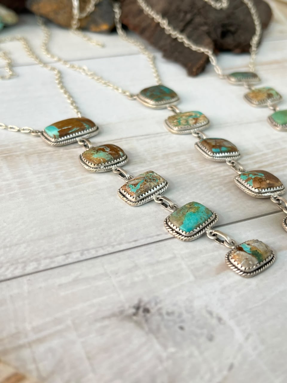 Handmade Sterling Silver Royston Ribbon Turquoise Drop Necklace Signed Nizhoni