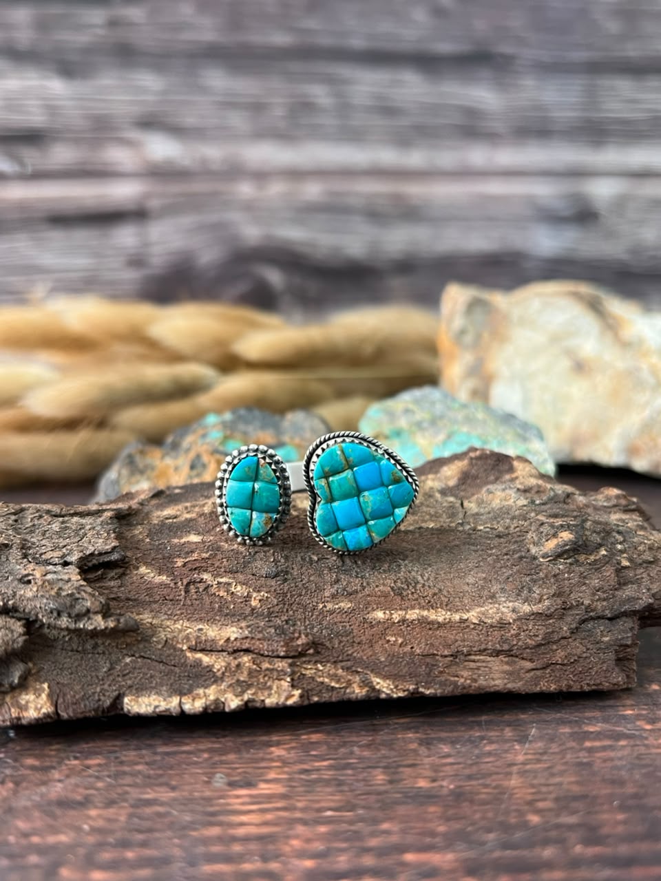 Handmade Sterling Silver Kingman Turquoise Cobble Stone Adjustable Ring Signed Nizhoni