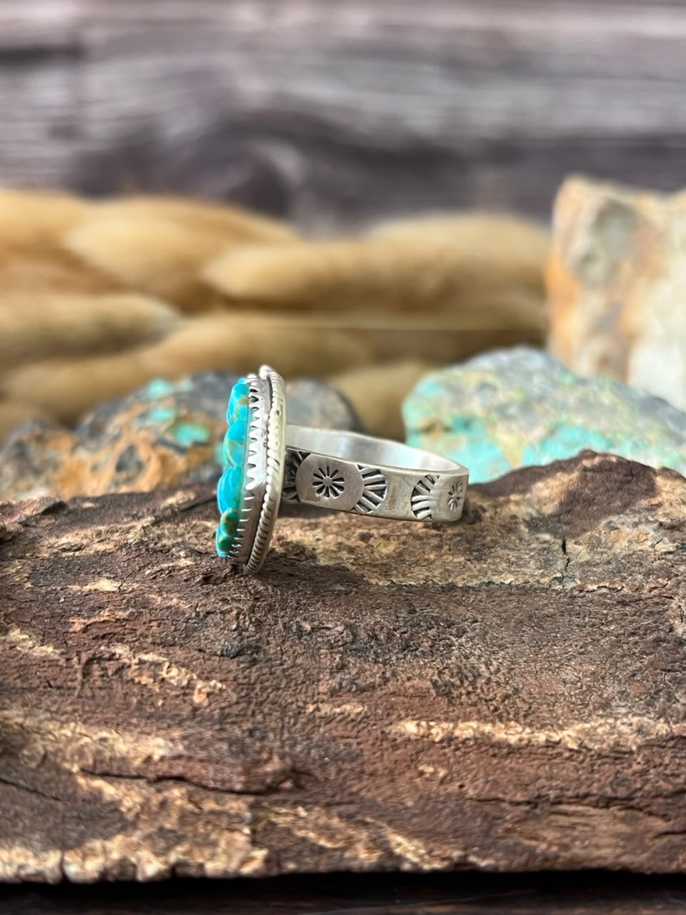 Handmade Sterling Silver Kingman Turquoise Cobble Stone Adjustable Ring Signed Nizhoni