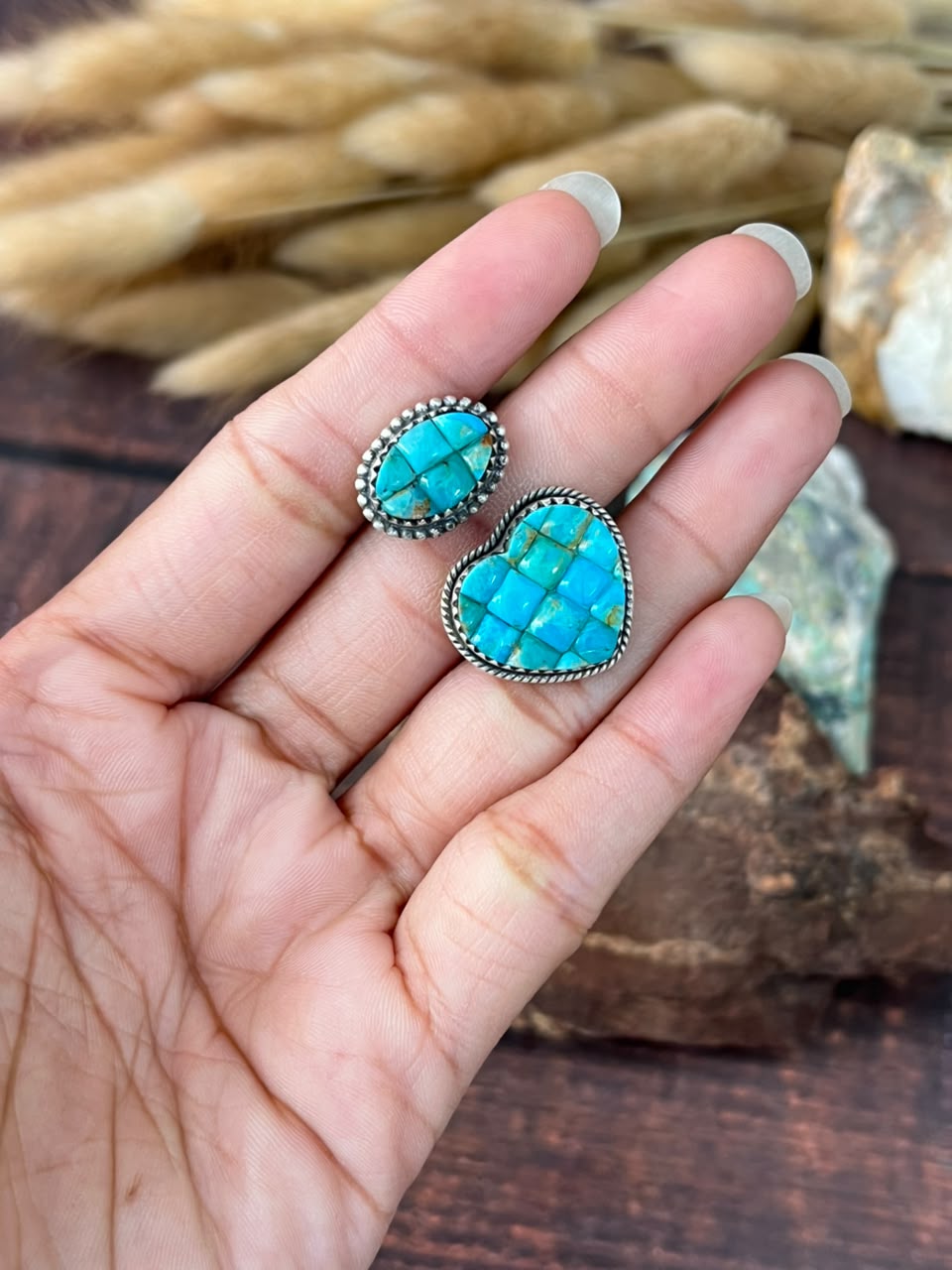 Handmade Sterling Silver Kingman Turquoise Cobble Stone Adjustable Ring Signed Nizhoni