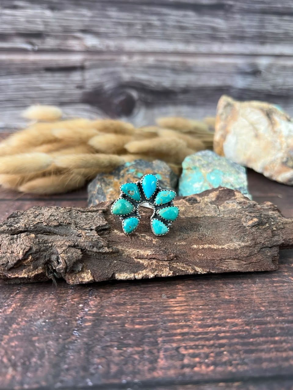 Handmade Sterling Silver Hachita Turquoise Naja Adjustable Ring Signed Nizhoni