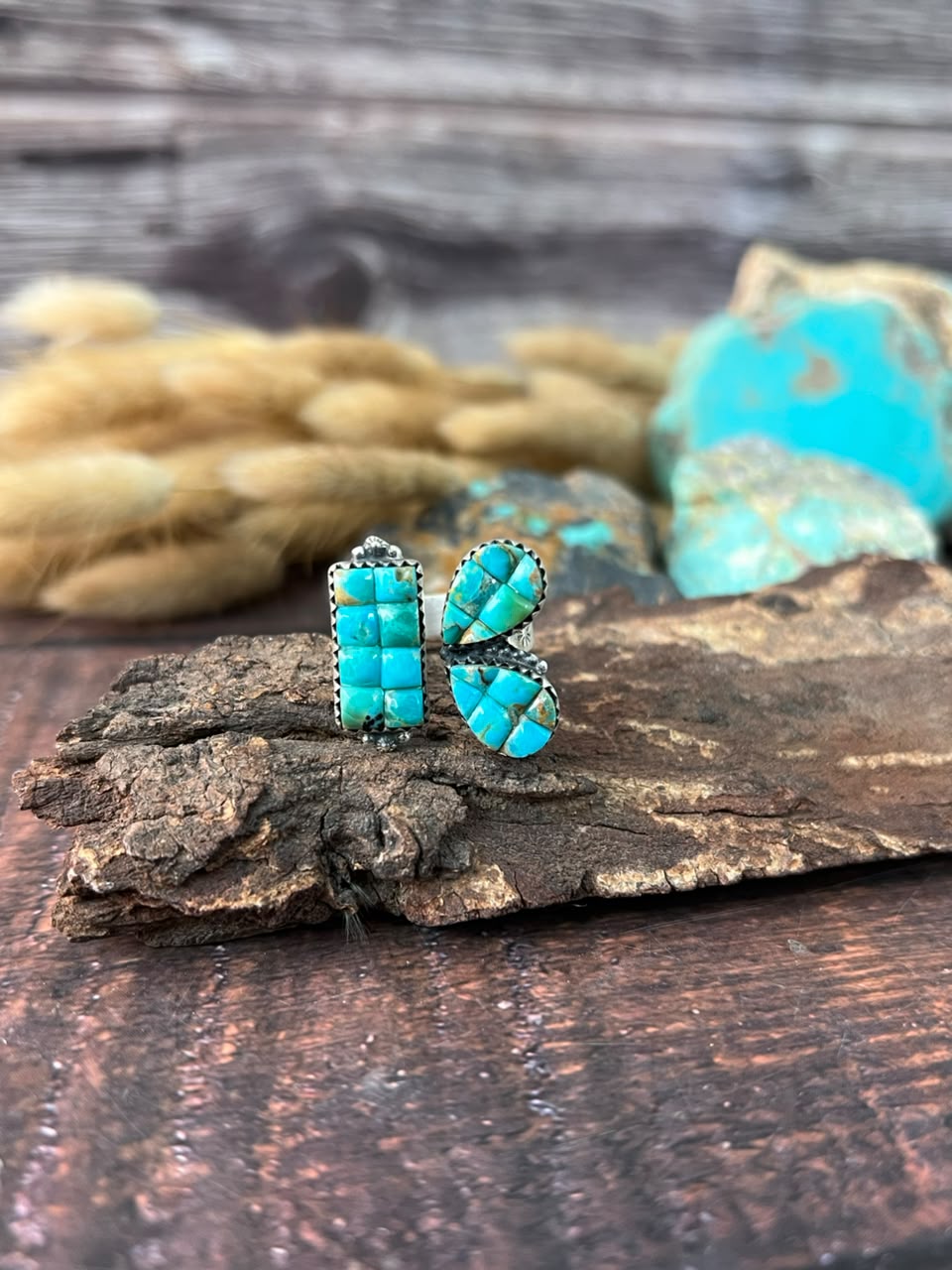 Handmade Sterling Silver Kingman Turquoise Cobble Stone Adjustable Ring Signed Nizhoni