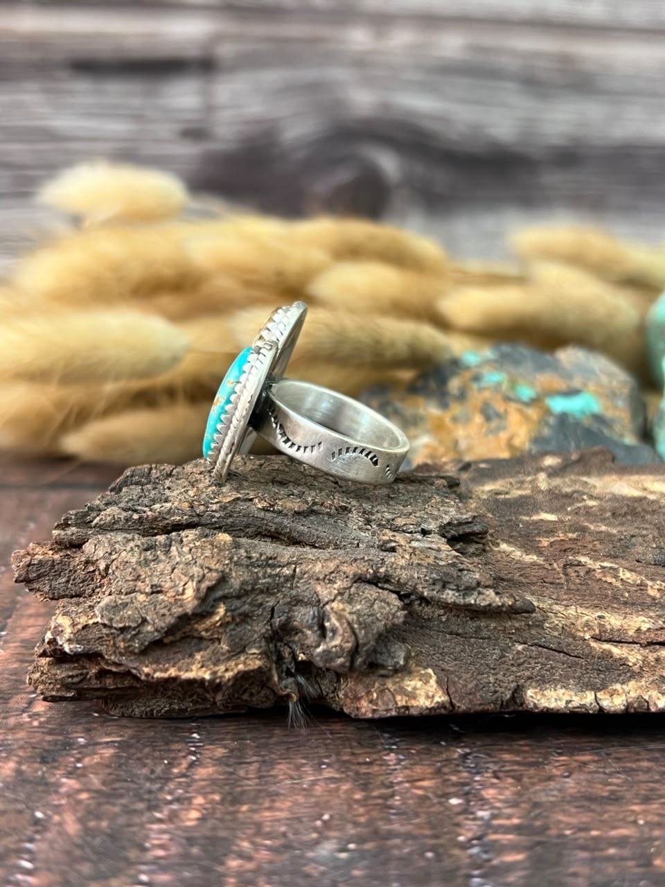 Handmade Sterling Silver Royston Ribbon Turquoise Adjustable Ring Signed Nizhoni