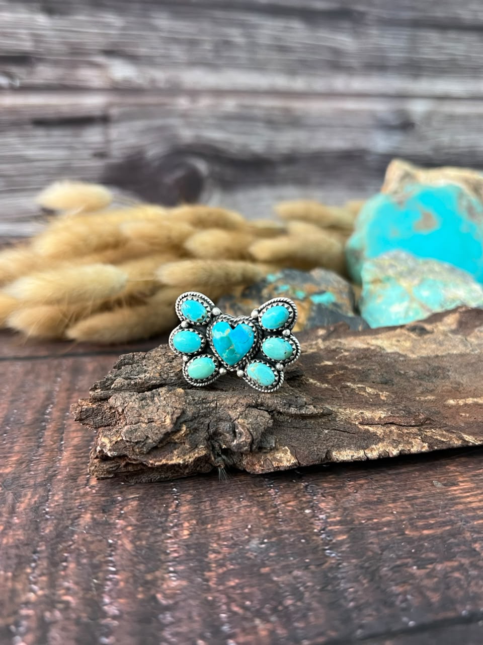 Handmade Sterling Silver Kingman Turquoise Adjustable Ring Signed Nizhoni