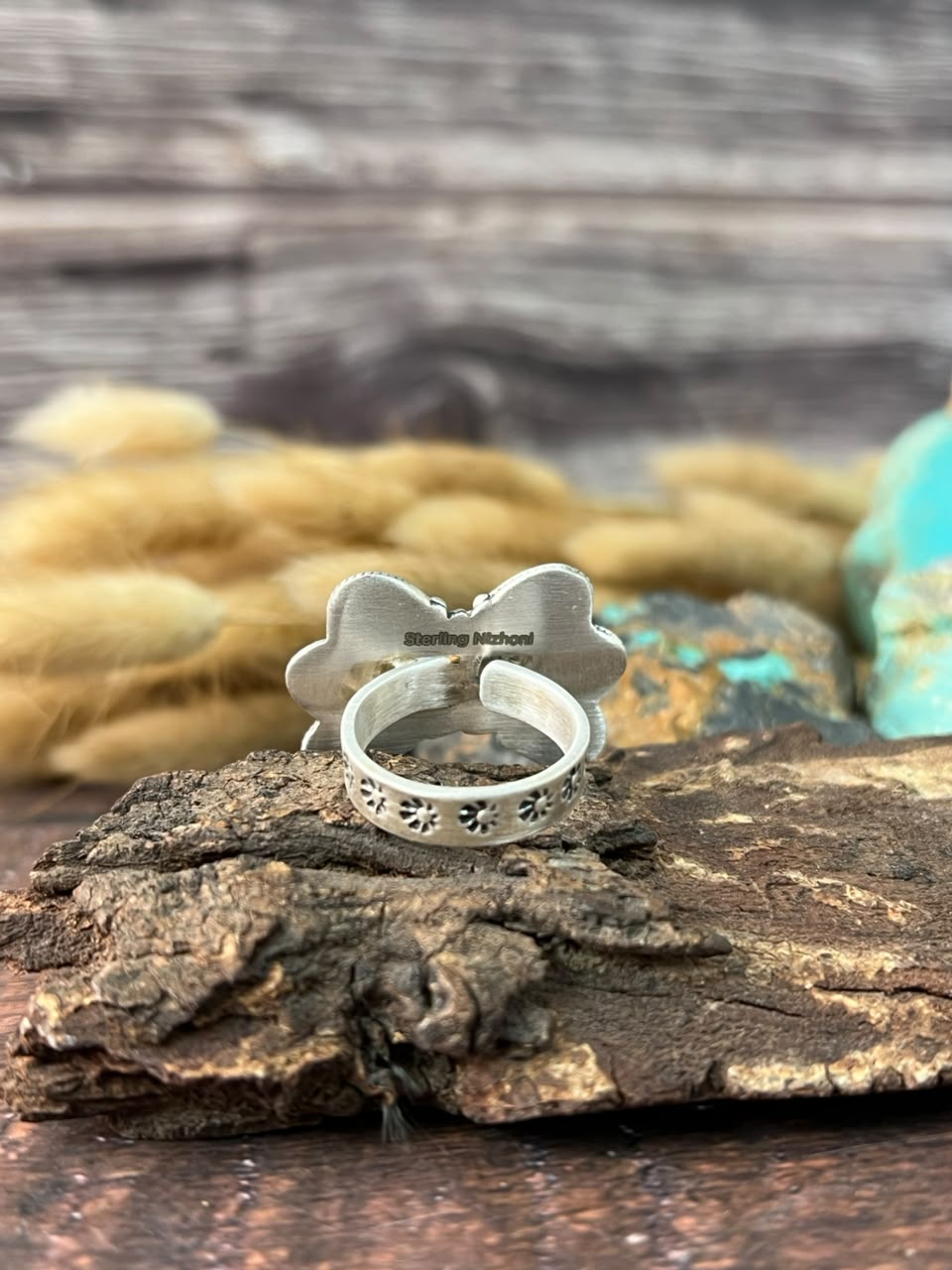 Handmade Sterling Silver Kingman Turquoise Adjustable Ring Signed Nizhoni