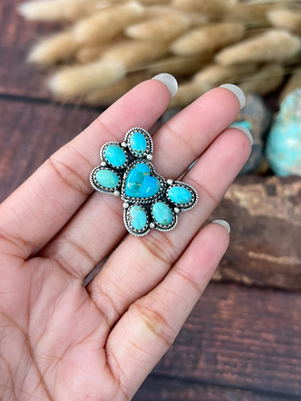 Handmade Sterling Silver Kingman Turquoise Adjustable Ring Signed Nizhoni