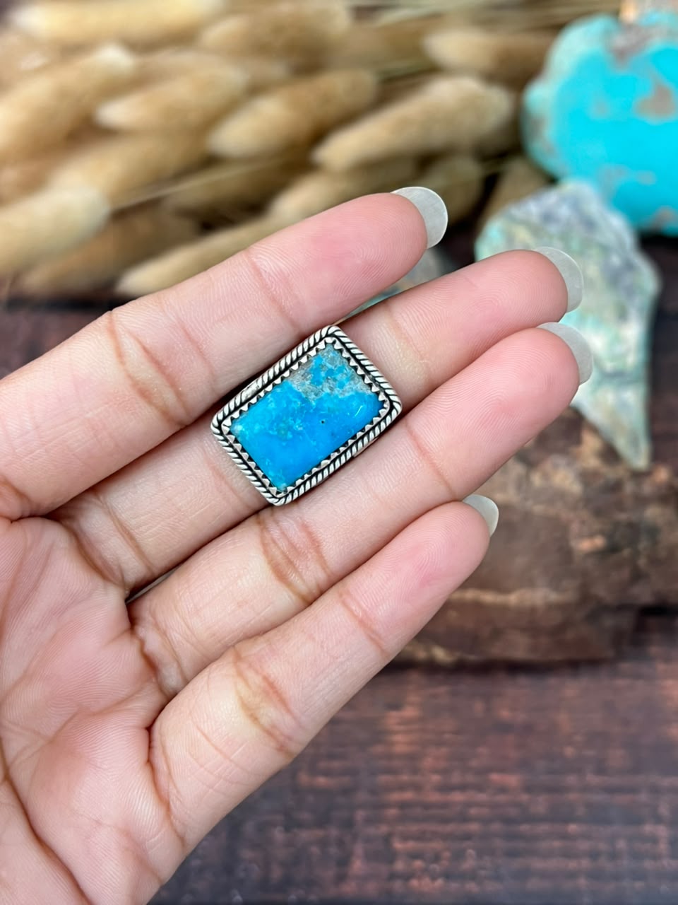 Handmade Sterling Silver Ithaca Peak Turquoise Adjustable Ring Signed Nizhoni