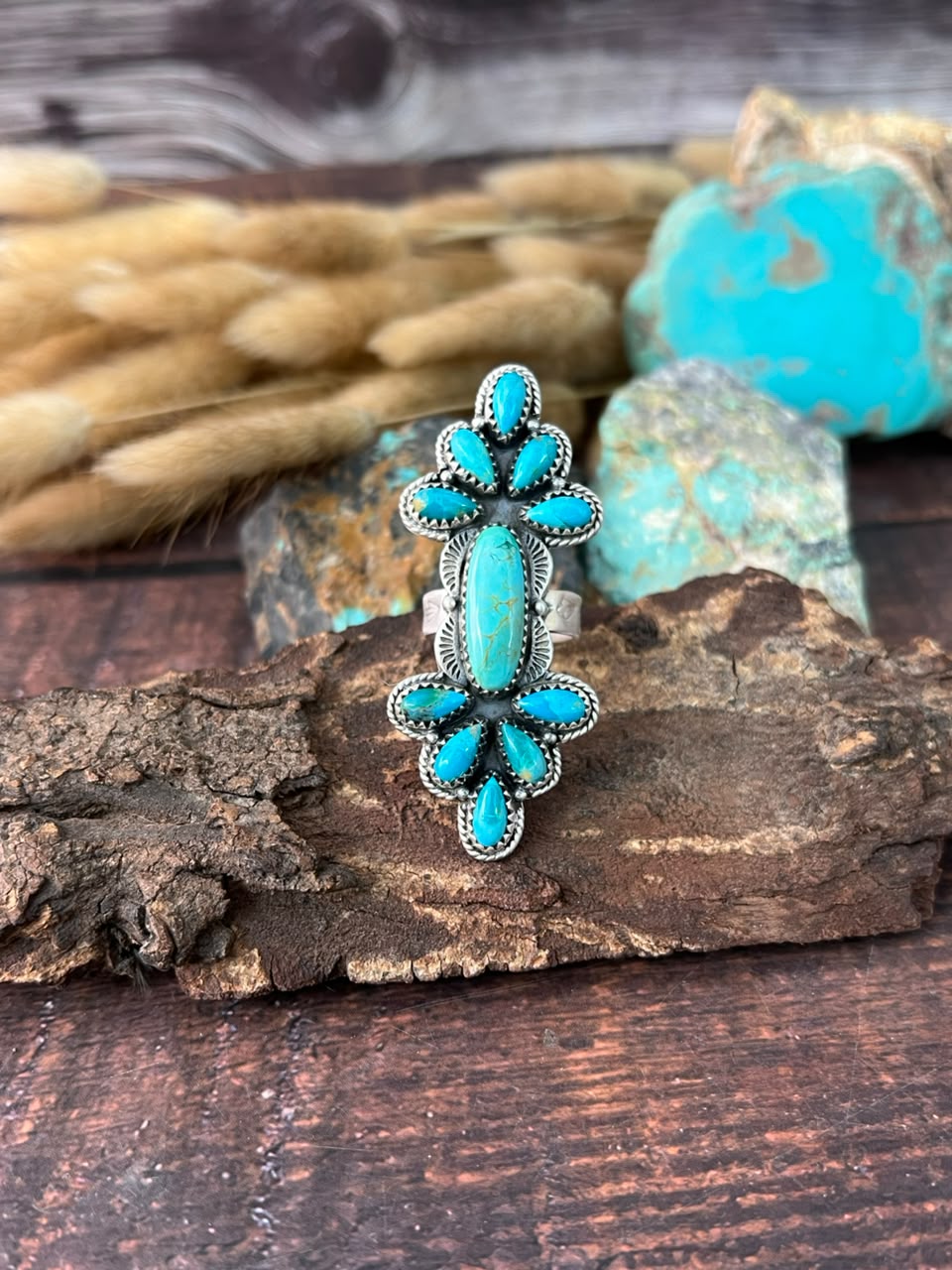 Handmade Sterling Silver Kingman Turquoise Adjustable Ring Signed Nizhoni