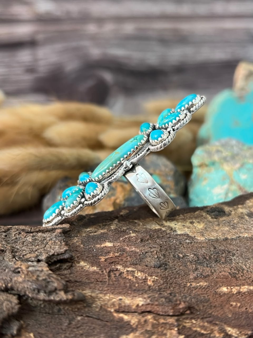 Handmade Sterling Silver Kingman Turquoise Adjustable Ring Signed Nizhoni