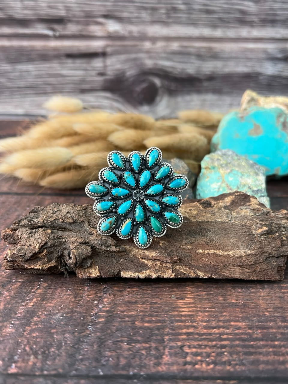 Handmade Sterling Silver Kingman Turquoise Adjustable Ring Signed Nizhoni