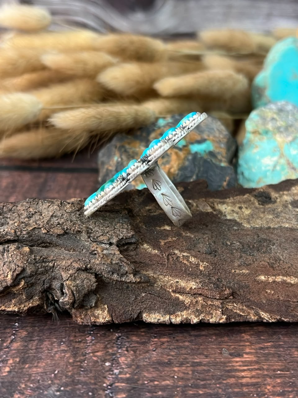 Handmade Sterling Silver Kingman Turquoise Adjustable Ring Signed Nizhoni