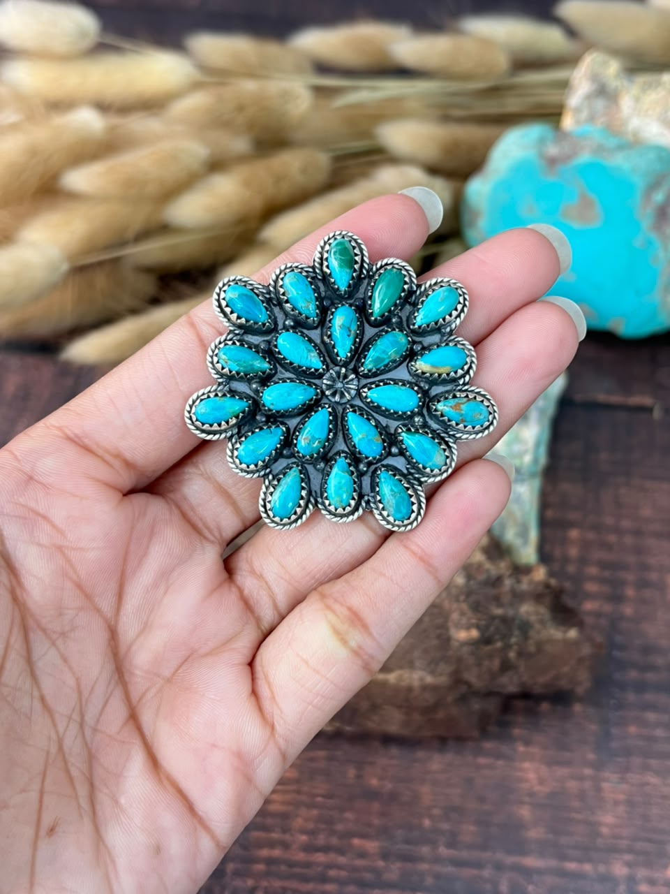 Handmade Sterling Silver Kingman Turquoise Adjustable Ring Signed Nizhoni