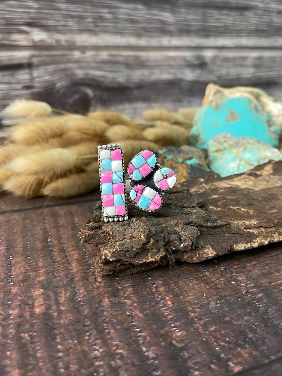 Handmade Sterling Silver Cotton Candy Cobble Stone Adjustable Ring Signed Nizhoni