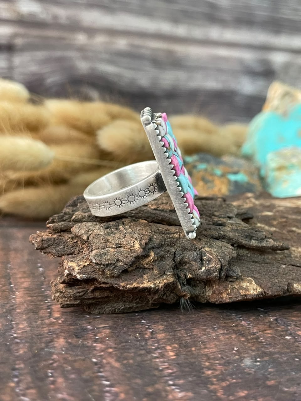 Handmade Sterling Silver Cotton Candy Cobble Stone Adjustable Ring Signed Nizhoni