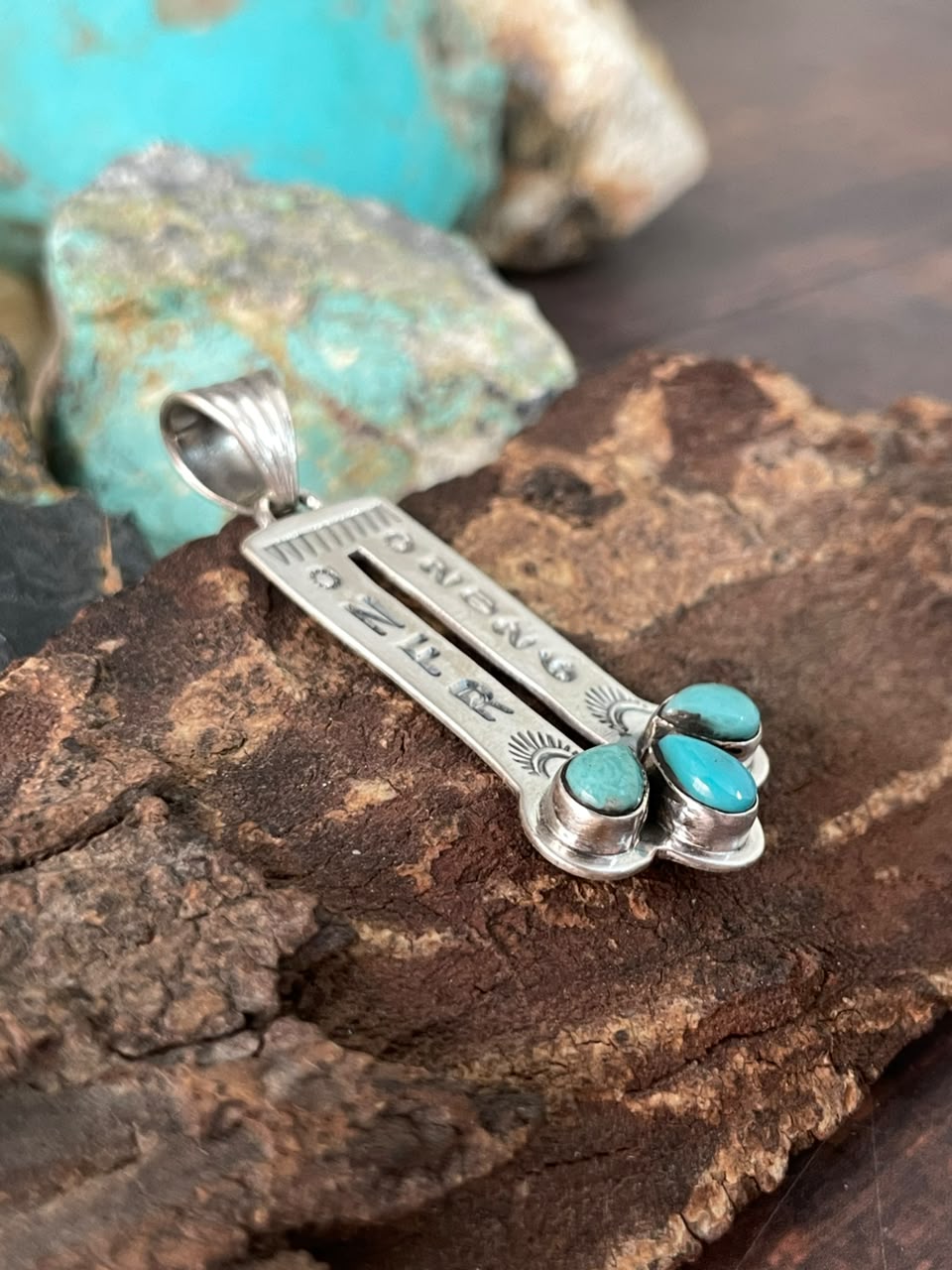 Handmade Sterling Silver Kingman Turquoise NFR Collection: Pendant Signed Nizhoni