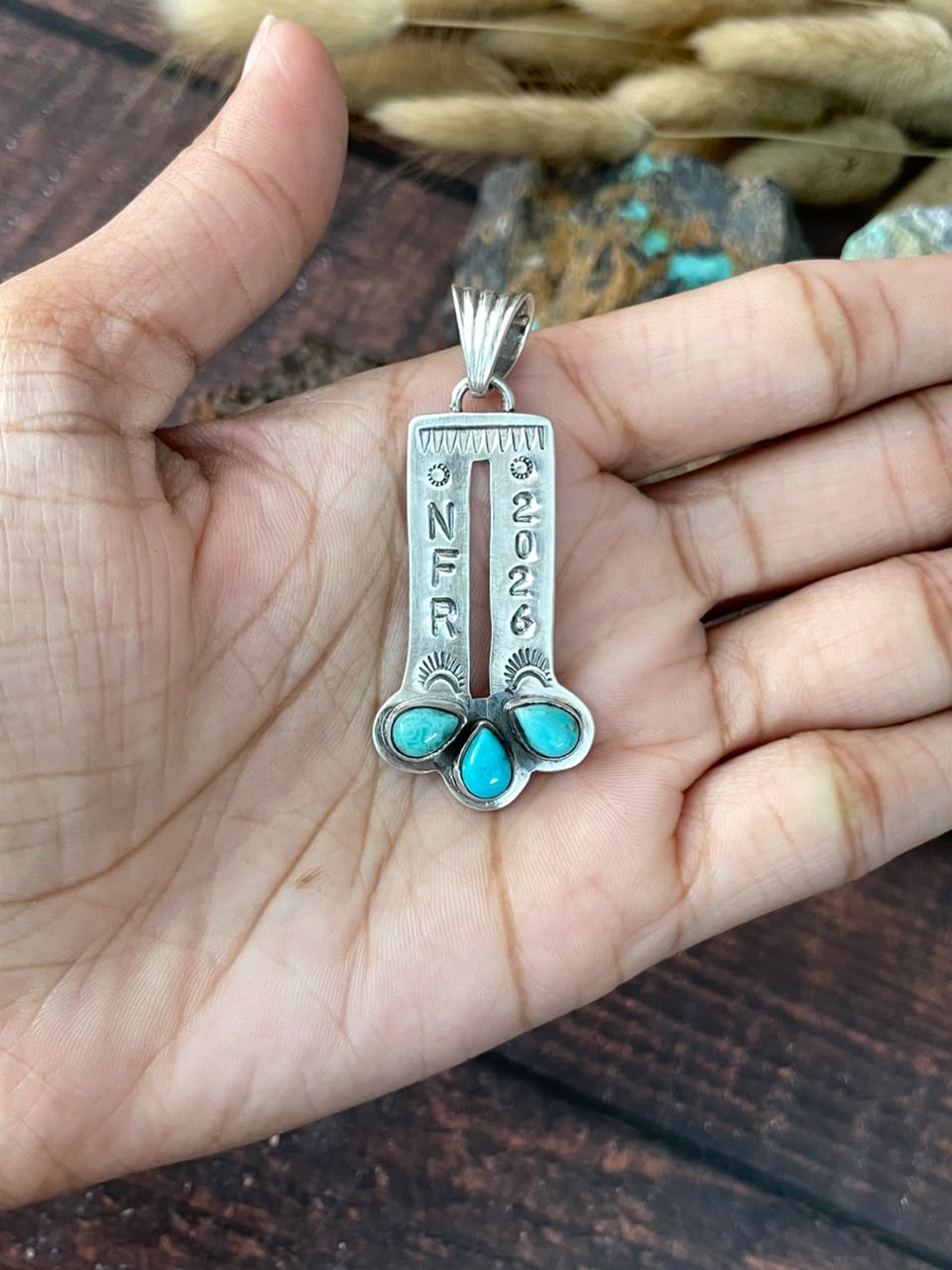 Handmade Sterling Silver Kingman Turquoise NFR Collection: Pendant Signed Nizhoni
