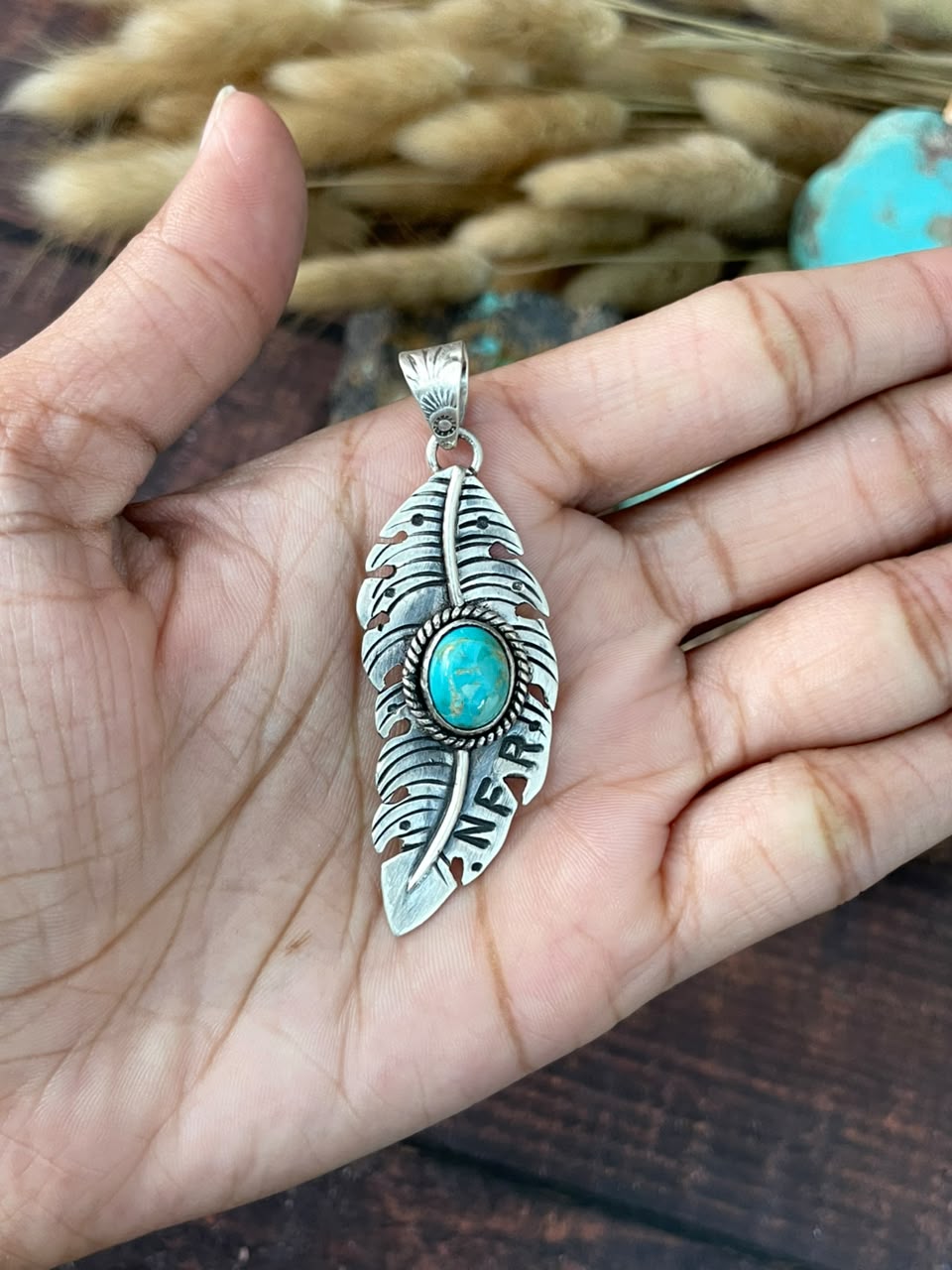 Handmade Sterling Silver Kingman Turquoise NFR Collection: Pendant Signed Nizhoni