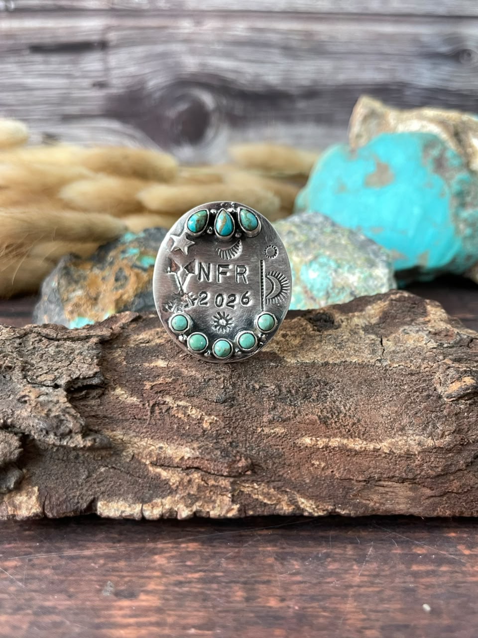 Handmade Sterling Silver Kingman Turquoise NFR Collection: Adjustable Ring Signed Nizhoni