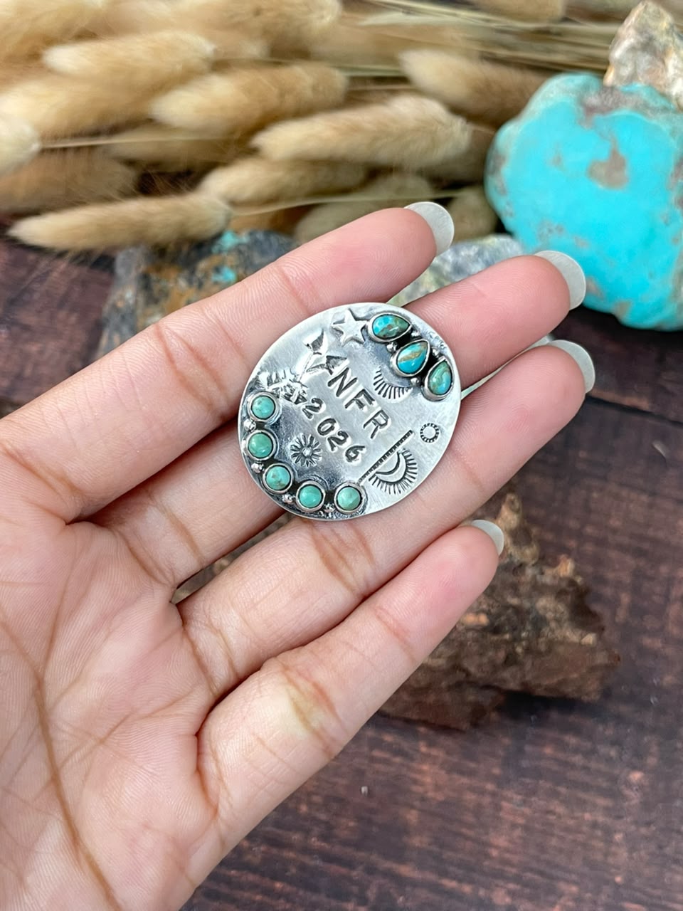 Handmade Sterling Silver Kingman Turquoise NFR Collection: Adjustable Ring Signed Nizhoni