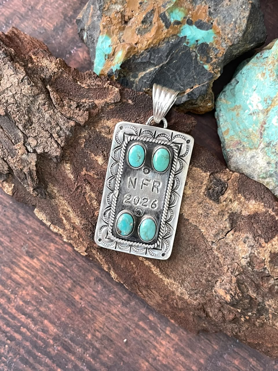 Handmade Sterling Silver Kingman Turquoise NFR Collection: Pendant Signed Nizhoni