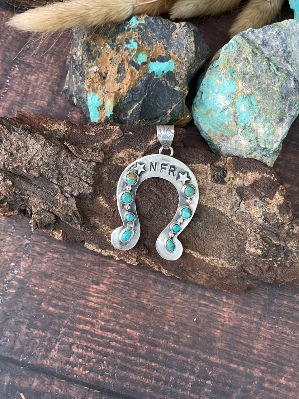 Handmade Sterling Silver Kingman Turquoise NFR Collection: Naja Pendant Signed Nizhoni