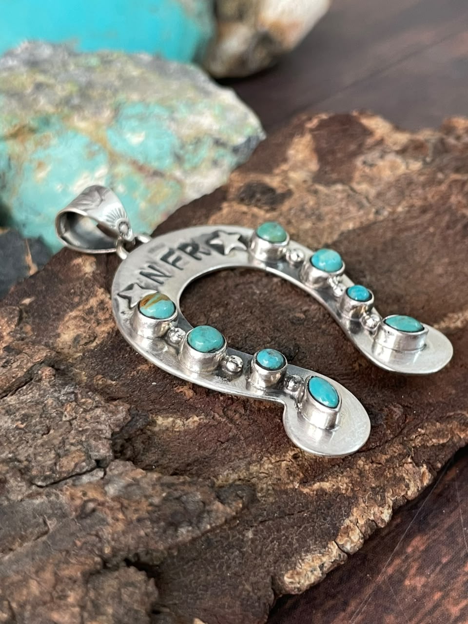 Handmade Sterling Silver Kingman Turquoise NFR Collection: Naja Pendant Signed Nizhoni