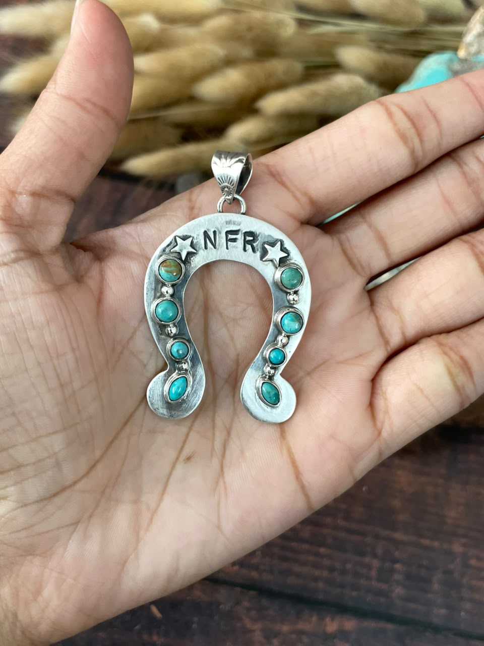 Handmade Sterling Silver Kingman Turquoise NFR Collection: Naja Pendant Signed Nizhoni