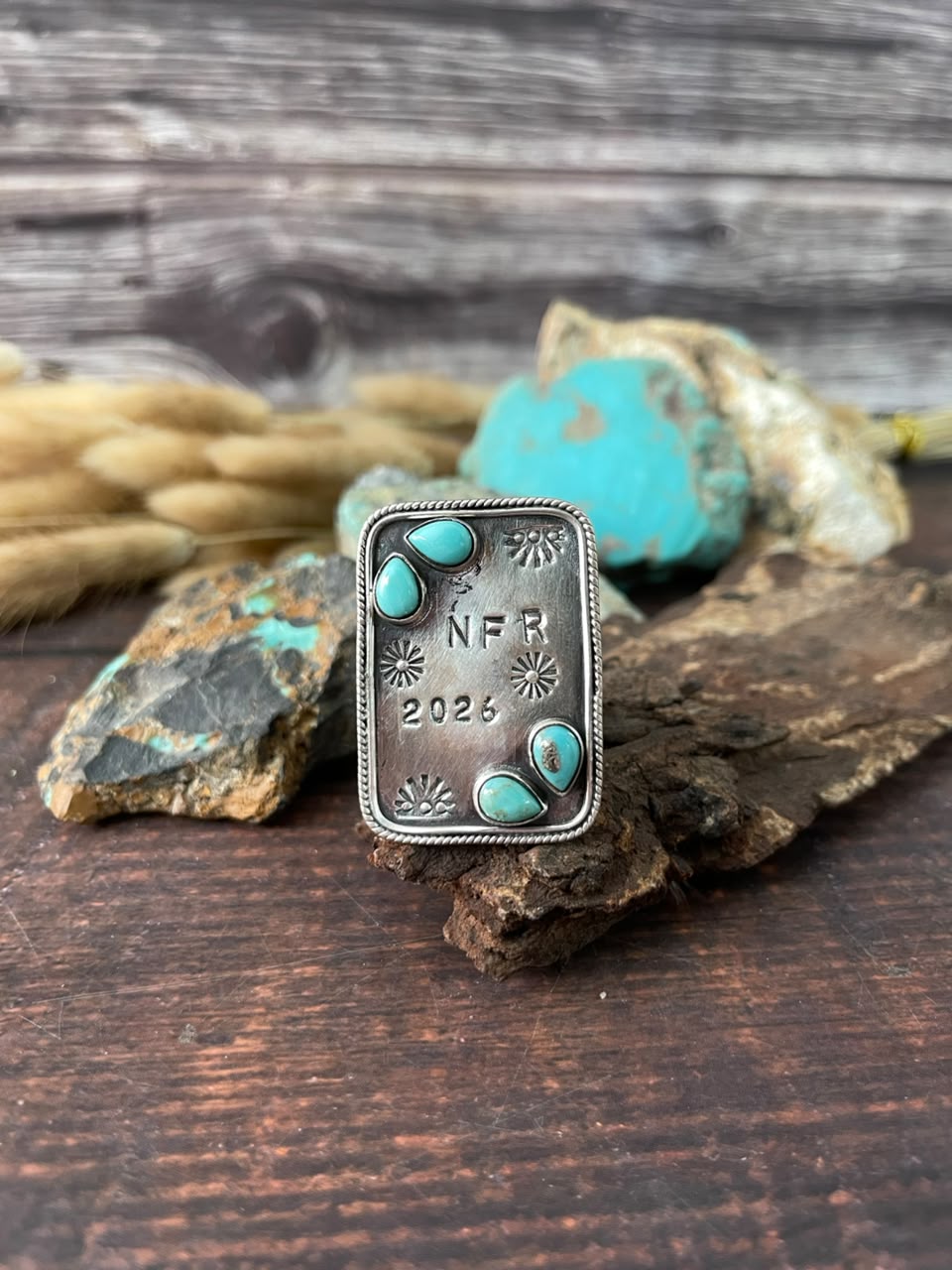 Handmade Sterling Silver Kingman Turquoise NFR Collection: Adjustable Ring Signed Nizhoni