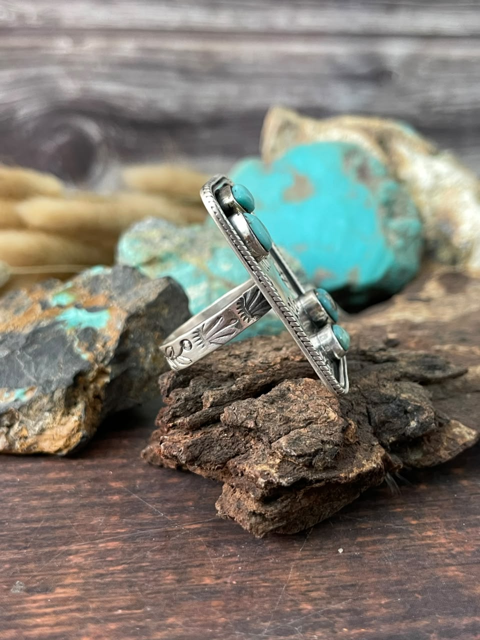 Handmade Sterling Silver Kingman Turquoise NFR Collection: Adjustable Ring Signed Nizhoni