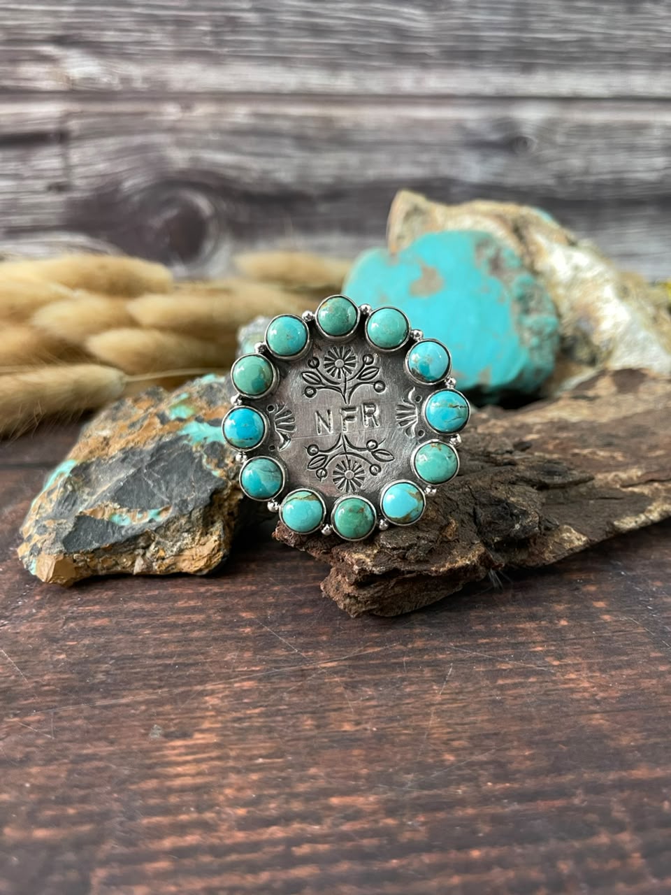 Handmade Sterling Silver Kingman Turquoise NFR Collection: Adjustable Ring Signed Nizhoni