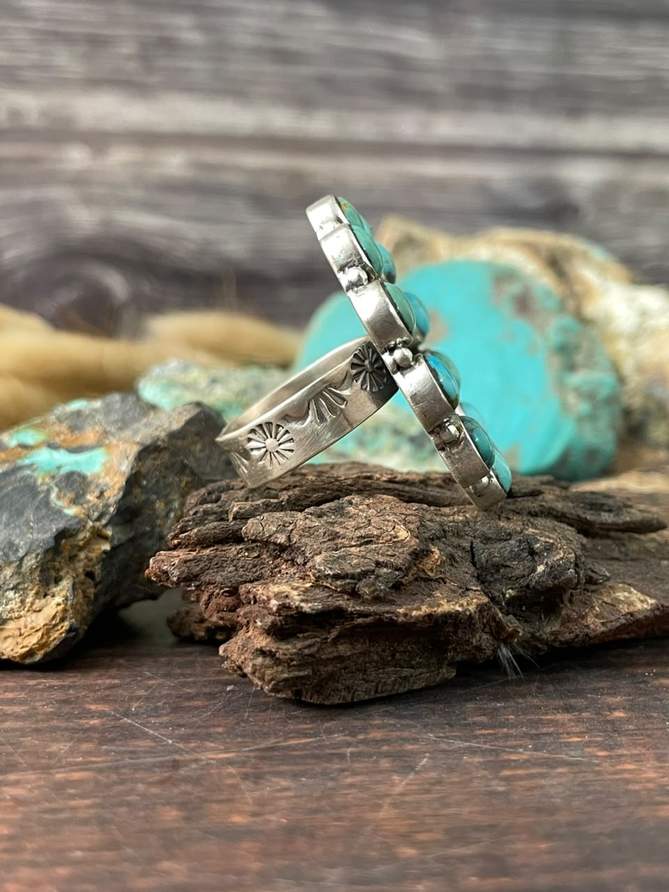 Handmade Sterling Silver Kingman Turquoise NFR Collection: Adjustable Ring Signed Nizhoni