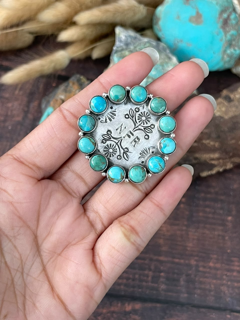 Handmade Sterling Silver Kingman Turquoise NFR Collection: Adjustable Ring Signed Nizhoni