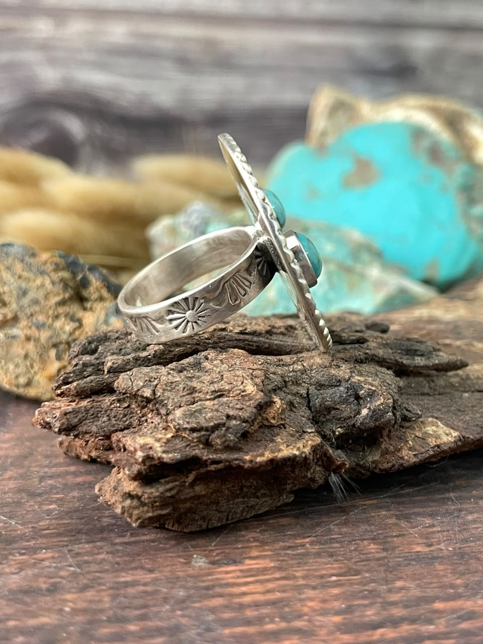 Handmade Sterling Silver Kingman Turquoise NFR Collection: Adjustable Ring Signed Nizhoni