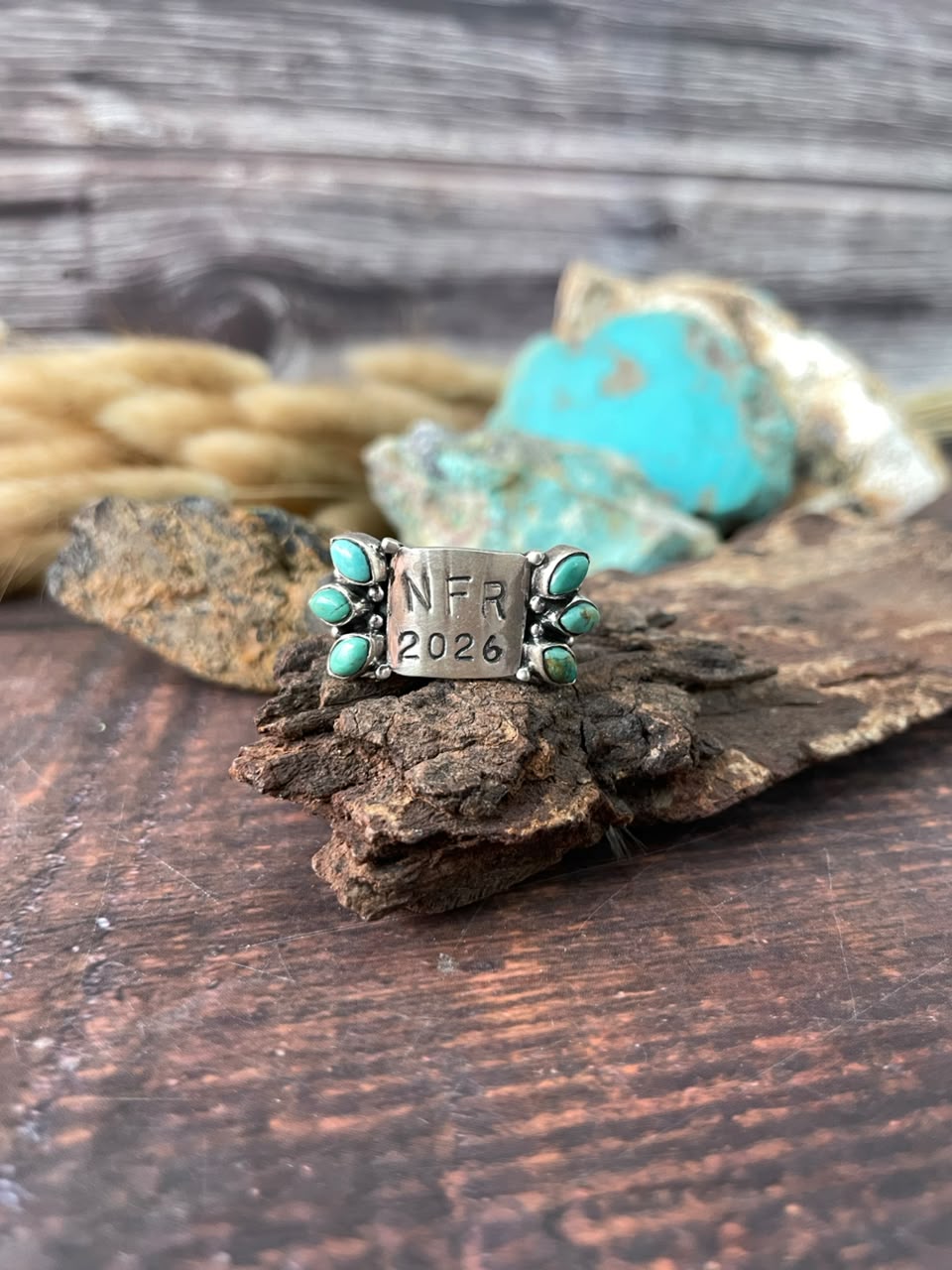 Handmade Sterling Silver Kingman Turquoise NFR Collection: Adjustable Ring Signed Nizhoni
