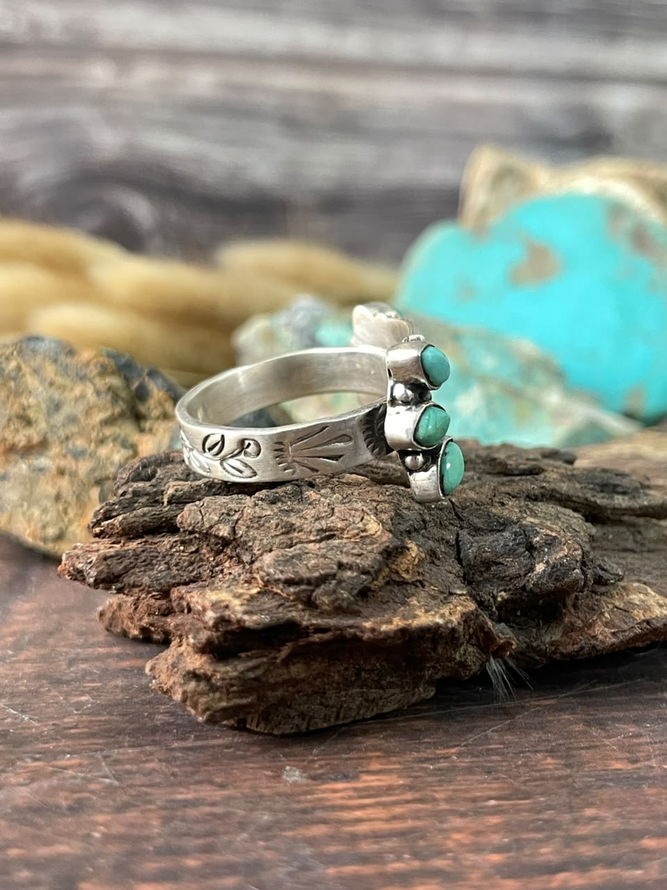Handmade Sterling Silver Kingman Turquoise NFR Collection: Adjustable Ring Signed Nizhoni