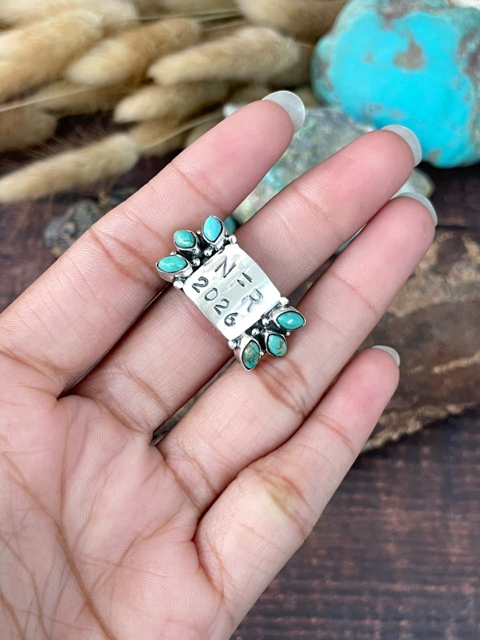 Handmade Sterling Silver Kingman Turquoise NFR Collection: Adjustable Ring Signed Nizhoni