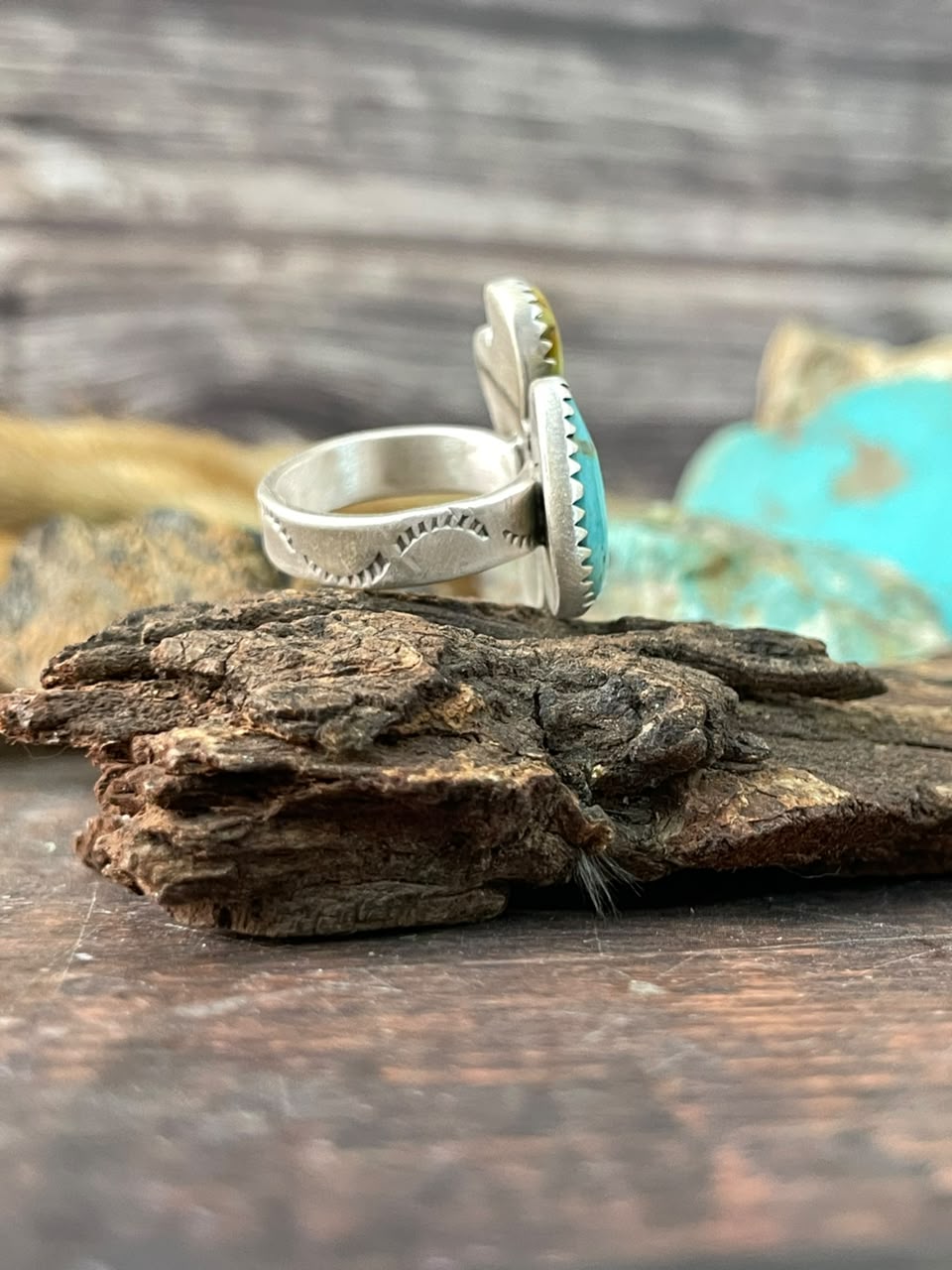Handmade Sterling Silver Santa Maria with Palomino Turquoise Adjustable Ring Signed Nizhoni