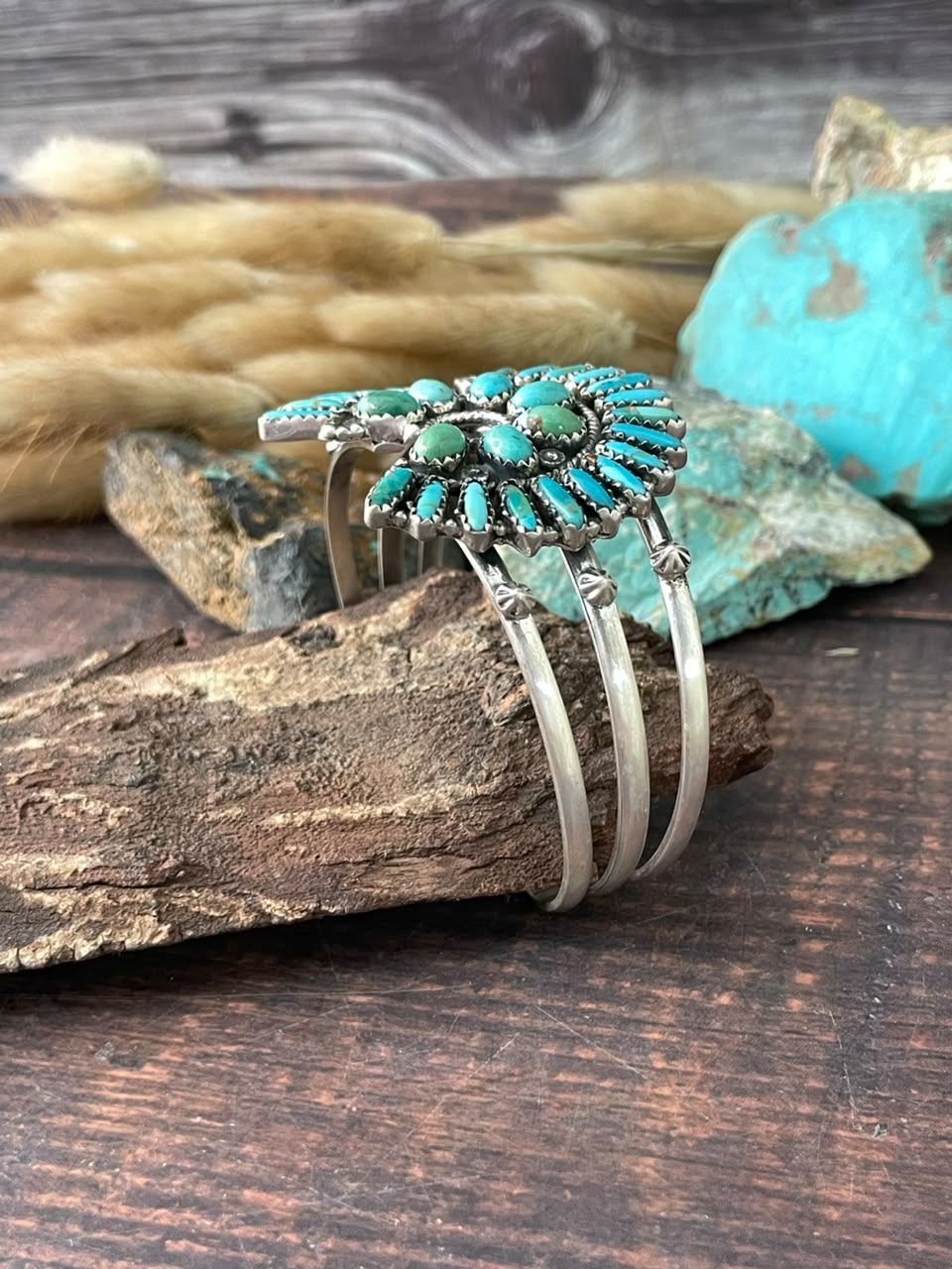 Handmade Sterling Silver Kingman Turquoise Naja Cuff Bracelet Signed Nizhoni (5)
