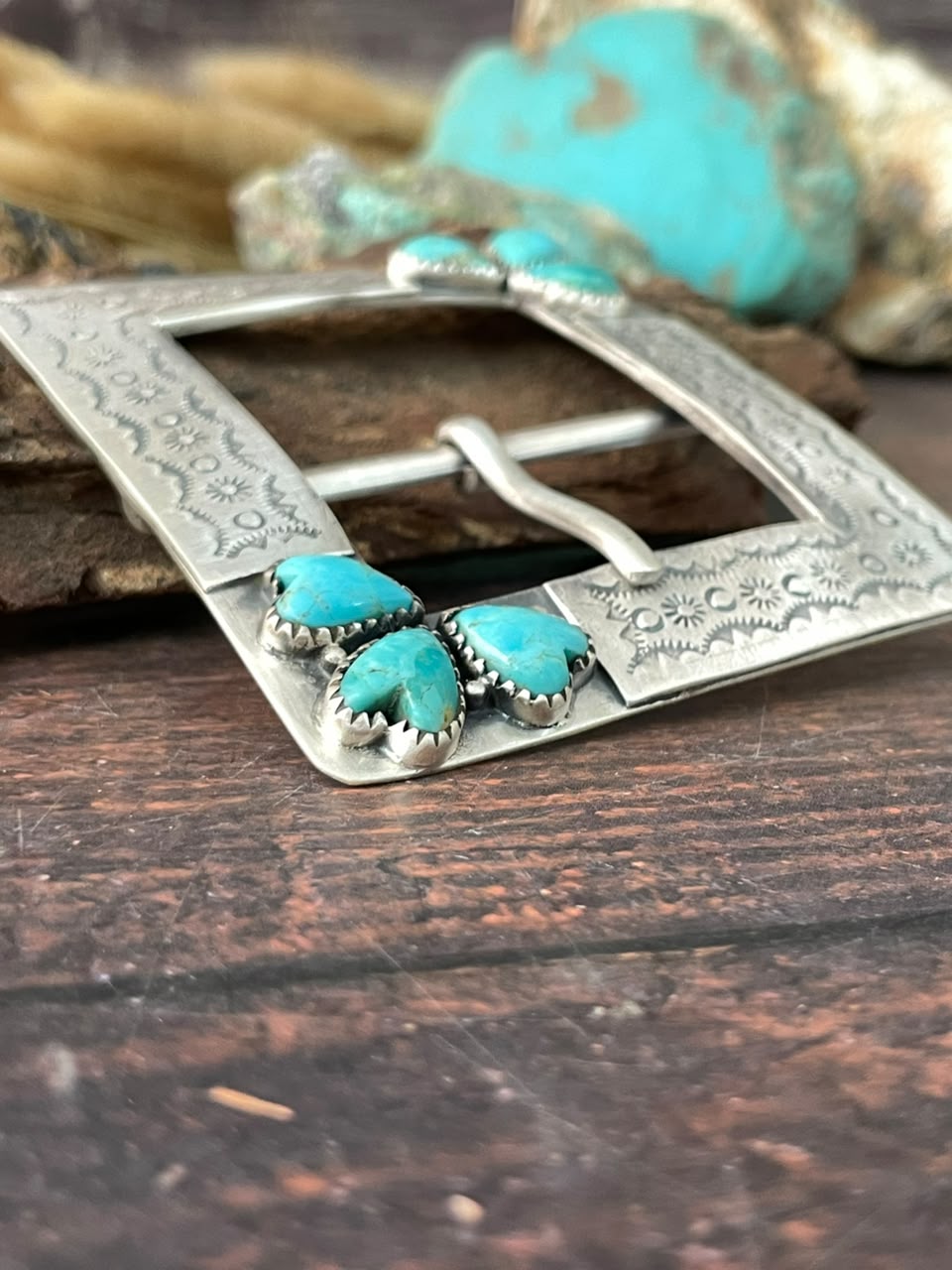 Handmade Sterling Silver Kingman Turquoise Belt Buckle Signed Nizhoni
