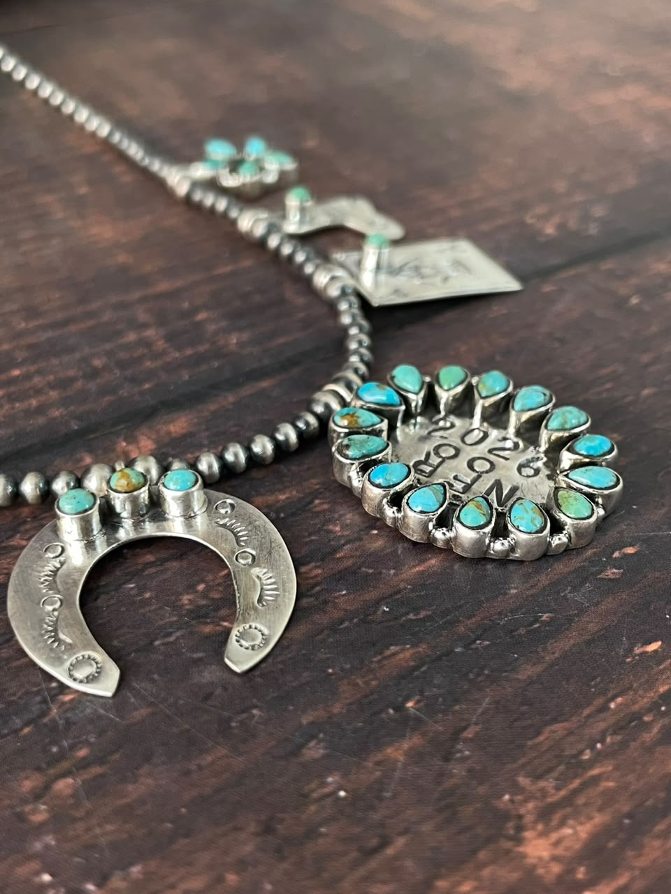 Handmade Sterling Silver Kingman Turquoise NFR Collection: Beaded Necklace Signed Nizhoni