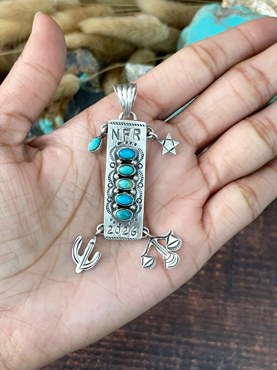 Handmade Sterling Silver Kingman Turquoise NFR Collection: Pendant Signed Nizhoni