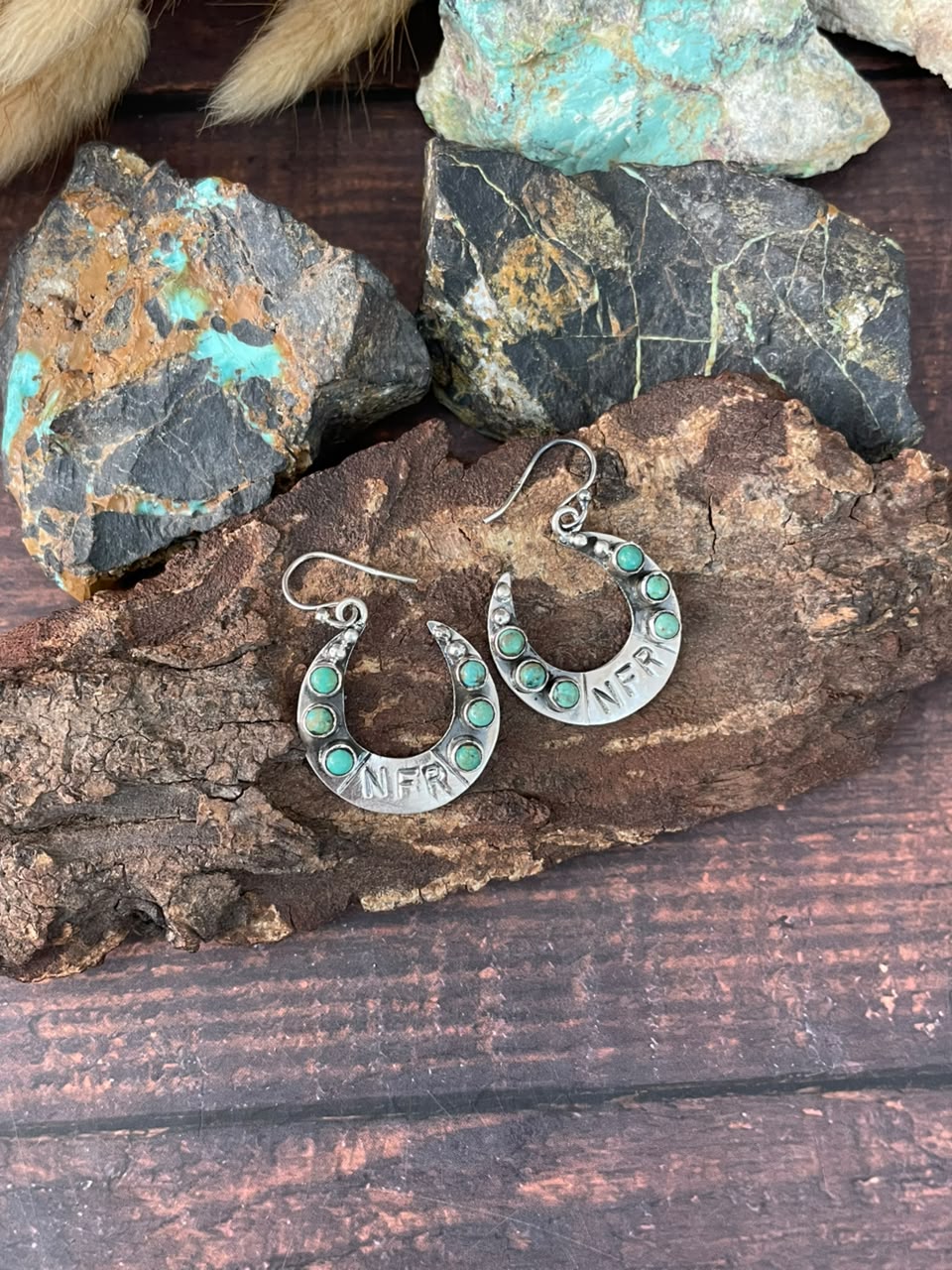 Handmade Sterling Silver Kingman Turquoise NFR Collection: Hook Dangle Earrings Signed Nizhoni