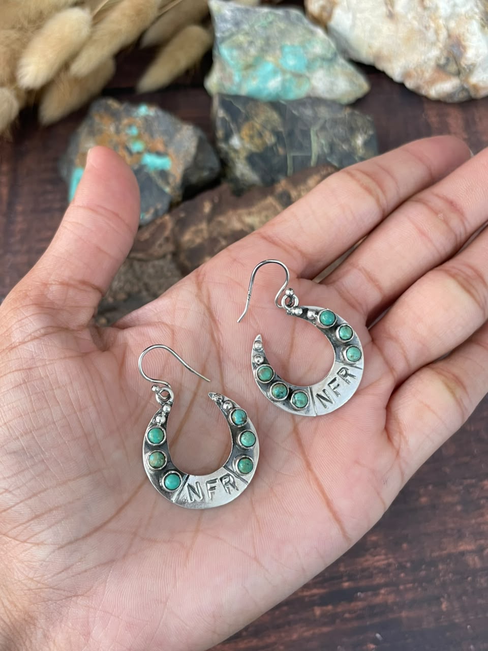 Handmade Sterling Silver Kingman Turquoise NFR Collection: Hook Dangle Earrings Signed Nizhoni